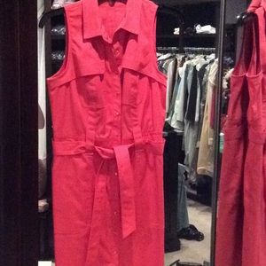 Elie Tahari coral dress, belted, sleeveless…
